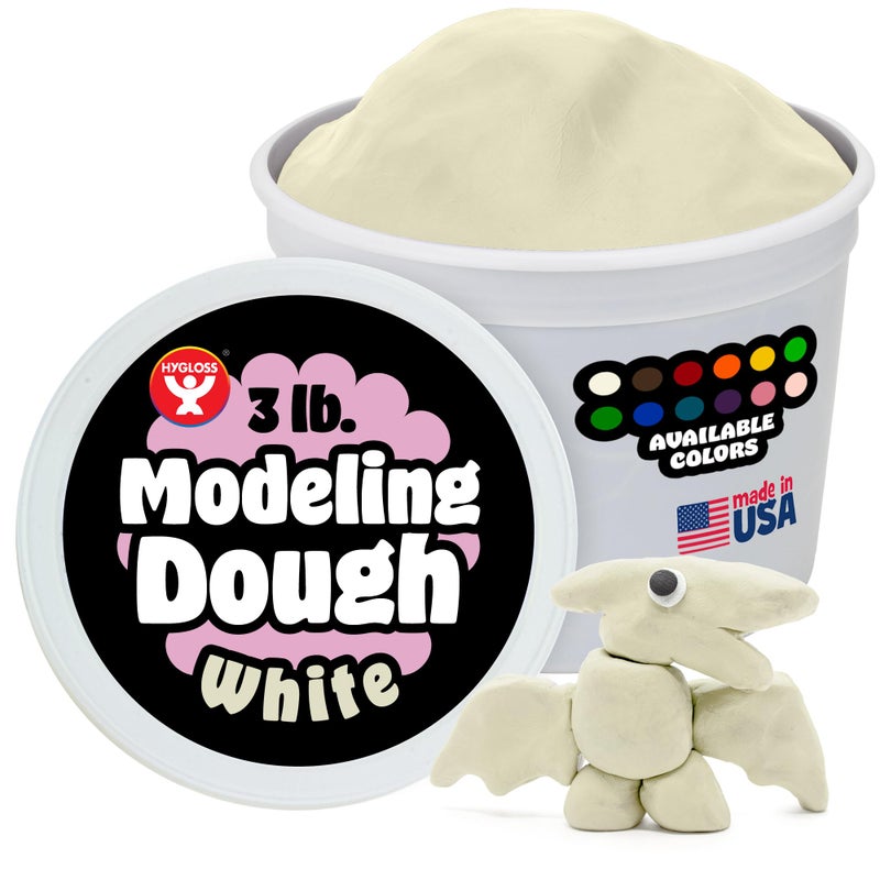 Hygloss Play Modeling Dough for Kids â€“ Safe & Non-Toxic Sensory Dough for Arts and Crafts â€“ 3 lb Tub â€“ Play Clay for Toddler Activities, Preschool Classroom Must-Haves â€“ White Color, Unscented - Image 1